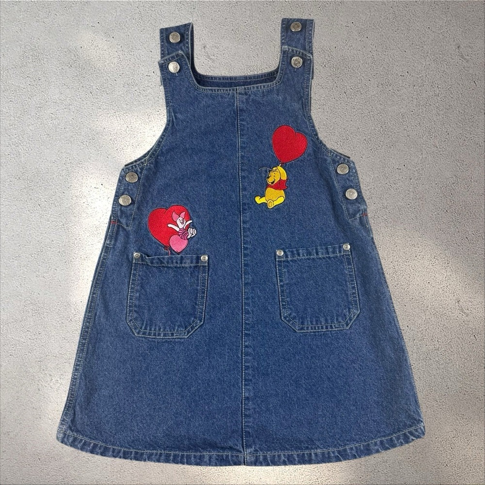 Vintage Disney Winnie the Pooh Denim Jumper Dress Piglet Y2K Embroidered‎ Sz 8